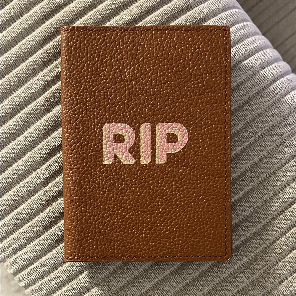 Mark & Graham Brown Leather Passport Holder with Pink RIP Text *BRAND NEW*